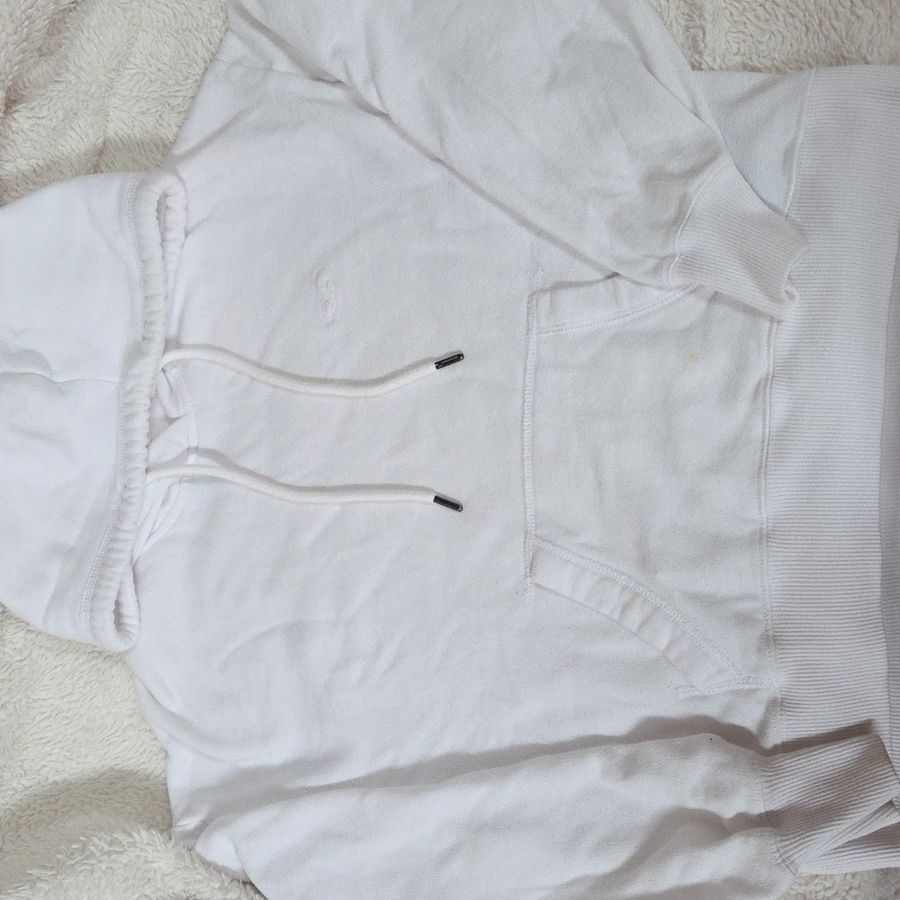 Hollister White Cropped Hooded Sweatshirt XS